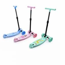 lightweight, foldable three-wheel kick Kids Scooter Model 010 with height-adjustable handlebar,smooth-rolling PU wheels,and  non-slip deck and a rear foot brake for safety.