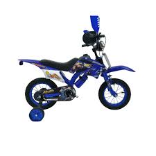 Premier Racer 12" is a motorcycle-styled children's bicycle with detachable training wheels for stability and cool, motorbike-shaped frame with durable construction.