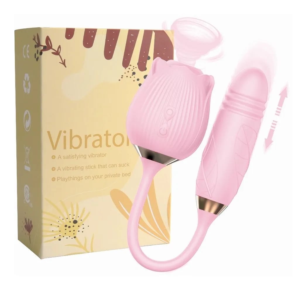 2-in-1 rose toy vibrator, combines a suction mechanism designed like a rose for clitoral stimulation with a separate vibrating shaft for internal pleasure. view 5