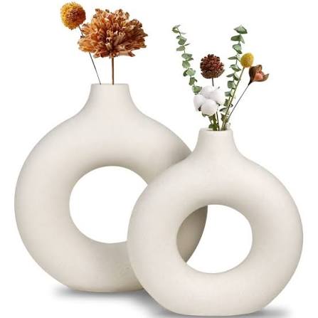 Porcelain ceramic 2in1 elegant decor Donut flower vases 2-in-1 set large and small version ideal for modern home decor.