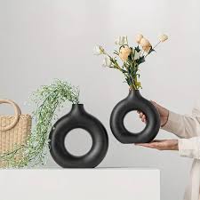 Porcelain ceramic 2in1 elegant decor Donut flower vases 2-in-1 set large and small version ideal for modern home decor.