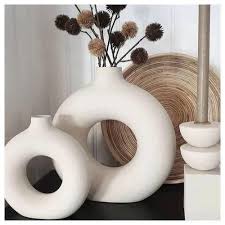 Porcelain ceramic 2in1 elegant decor Donut flower vases 2-in-1 set large and small version ideal for modern home decor.
