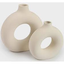 Porcelain ceramic 2in1 elegant decor Donut flower vases 2-in-1 set large and small version ideal for modern home decor.