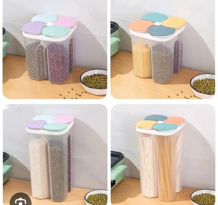 4-compartment cereal and dry food storage container versatile kitchen item designed for efficient pantry organization