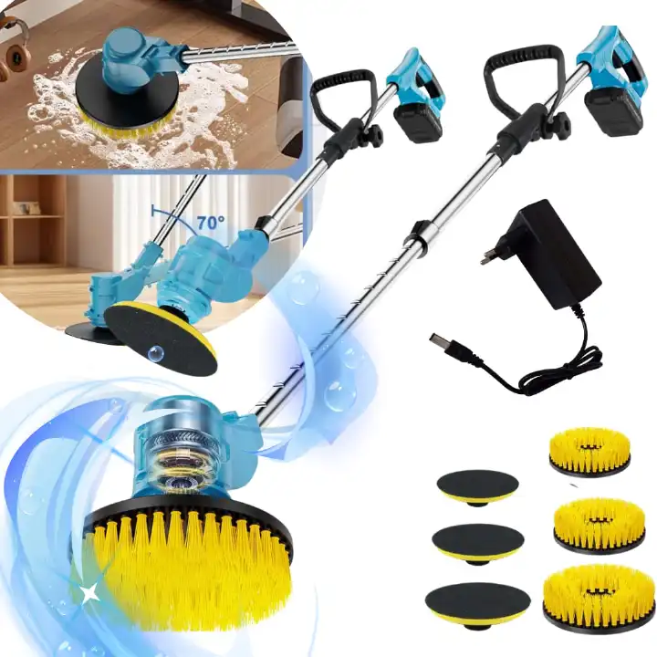 Extending arm High power heavy duty rechargeable 3in1 3pc brush electric spin scrubber/Multi-Functional Electric Brush Cleaner/Cordless Spin Scrubber.