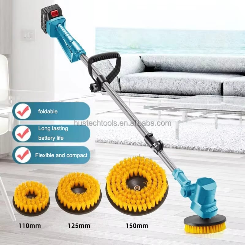 Extending arm High power heavy duty rechargeable 3in1 3pc brush electric spin scrubber/Multi-Functional Electric Brush Cleaner/Cordless Spin Scrubber.