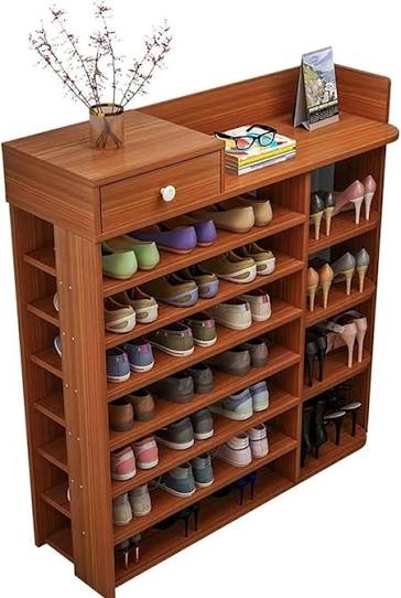 7-Layer Wooden Shoe Cabinet, Vertical Shoe Storage Rack with Drawers, Suitable for Entrance Corridor Living Room Bedroom Wardrobe Storage