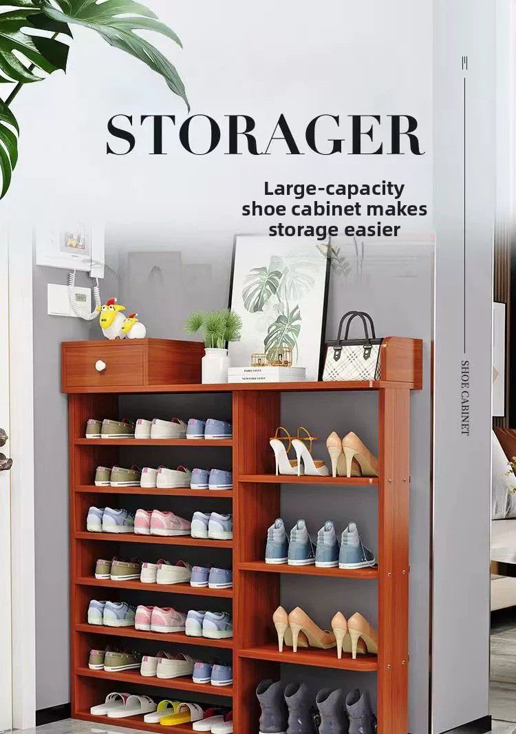 7-Layer Wooden Shoe Cabinet, Vertical Shoe Storage Rack with Drawers, Suitable for Entrance Corridor Living Room Bedroom Wardrobe Storage