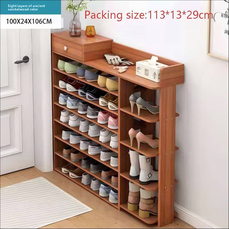 7-Layer Wooden Shoe Cabinet, Vertical Shoe Storage Rack with Drawers, Suitable for Entrance Corridor Living Room Bedroom Wardrobe Storage