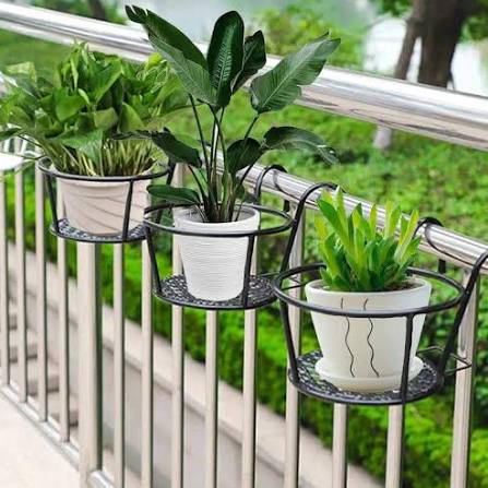 Metallic over the balcony flower pot holder,designed to maximize gardening space in apartments or homes with limited outdoor areas