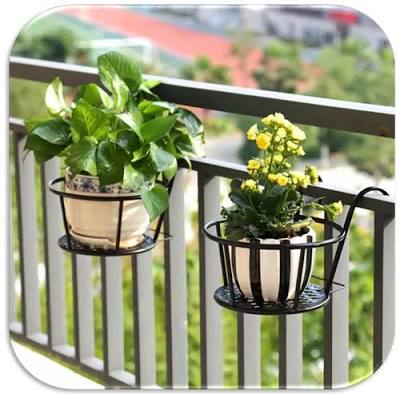 Metallic over the balcony flower pot holder,designed to maximize gardening space in apartments or homes with limited outdoor areas