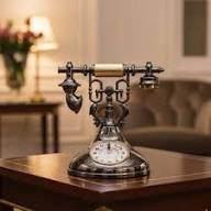 Retro telephone alarm clock decorative table ornaments designed to resemble classic rotary dial telephones.