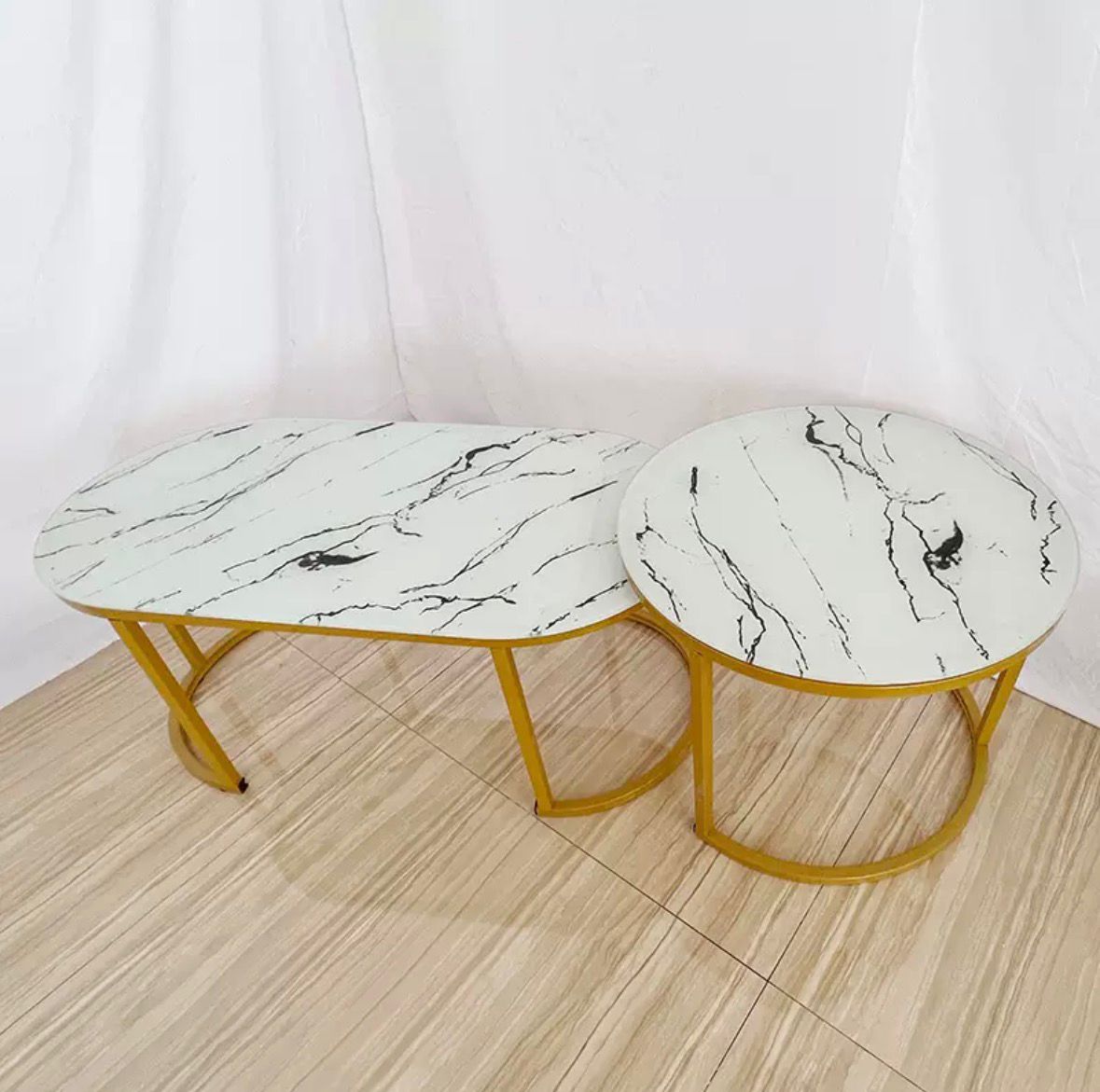 Glass top with marble effect 2 in 1 nesting coffee table