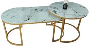 Glass top with marble effect 2 in 1 nesting coffee table