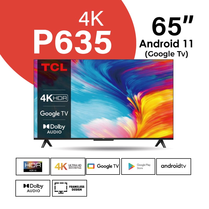 [ANNIVESARY OFFER]TCL  65 INCH 4K HDR Google TV · HDR 10 · Google TV · Ok Google · Dolby Audio · Dynamic Color Enhancement · HDMI 2.1 · AIPQ2.0 · EDGELESS DESIGN