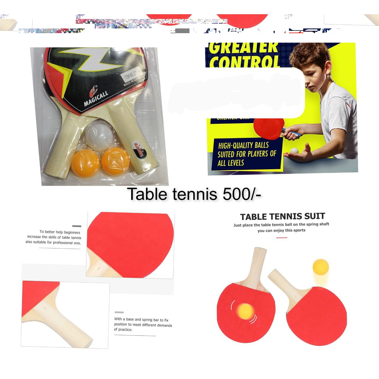 Table Tennis Complete Set 2 Rackets 3 Balls includes two (2 ) table tennis paddles and three (3) table tennis balls so you can get in action. The pebbled rubber paddle faces are perfect for putting