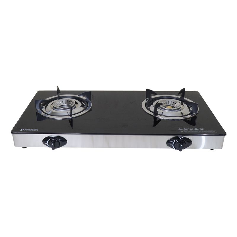 PREMIER Gas Cooker Elite 2 Burner Stainless Steel LPG Stove Table Top PM-517GS Auto Ignition Flame Control Kitchen Appliances Cooktops 1Year Warranty