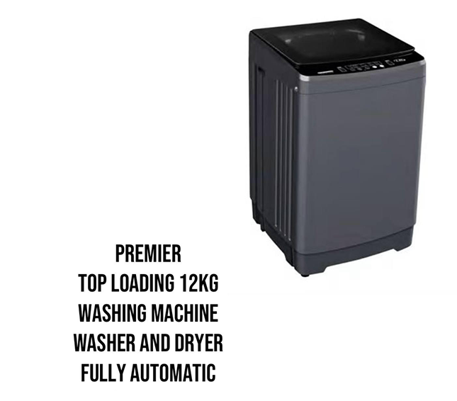Premier 12Kg Fully Automatic Washing Machine Stainless Steel Big Drum Size Fit 7x8 King Size Duvet Fuzzy Logic Washing Machine, LED Digital Display, Hot/Cold Water Twin Jet Inlets, Child Lock,