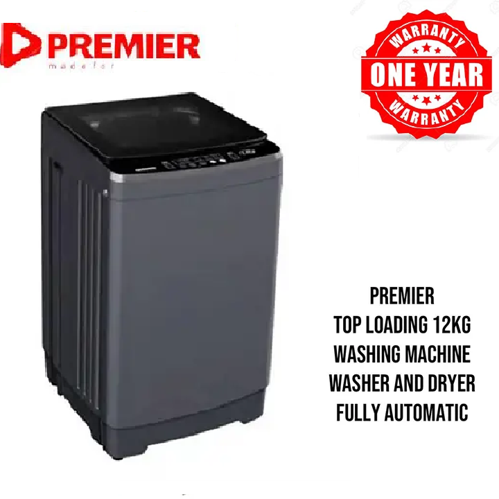 Premier 12Kg Fully Automatic Washing Machine Stainless Steel Big Drum Size Fit 7x8 King Size Duvet Fuzzy Logic Washing Machine, LED Digital Display, Hot/Cold Water Twin Jet Inlets, Child Lock,