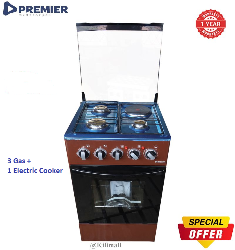 Premier 50*55 Free Standing 3 Gas Cooker +1 Hotplate Electric Cooker With Electric Oven Auto Ignition electronics and appliances home improvement standing gas cookers brown