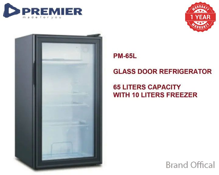 PREMIER PM-65L  Glass Door Bar Mini-Fridge 65 Litres Glass Door Fridge  with 10 Litres Freezer  Home Refrigerator 1 Yr Warranty