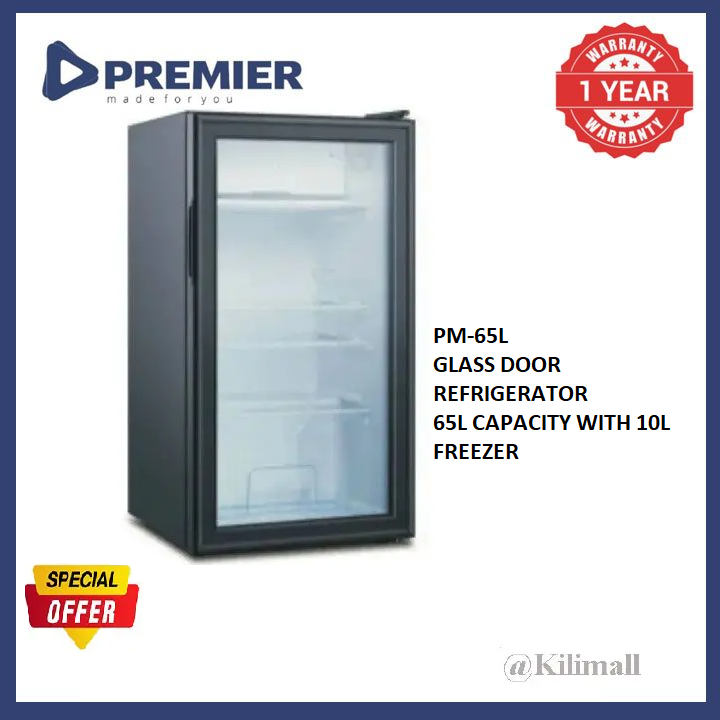 PREMIER PM-65L  Glass Door Bar Mini-Fridge 65 Litres Glass Door Fridge  with 10 Litres Freezer  Home Refrigerator 1 Yr Warranty