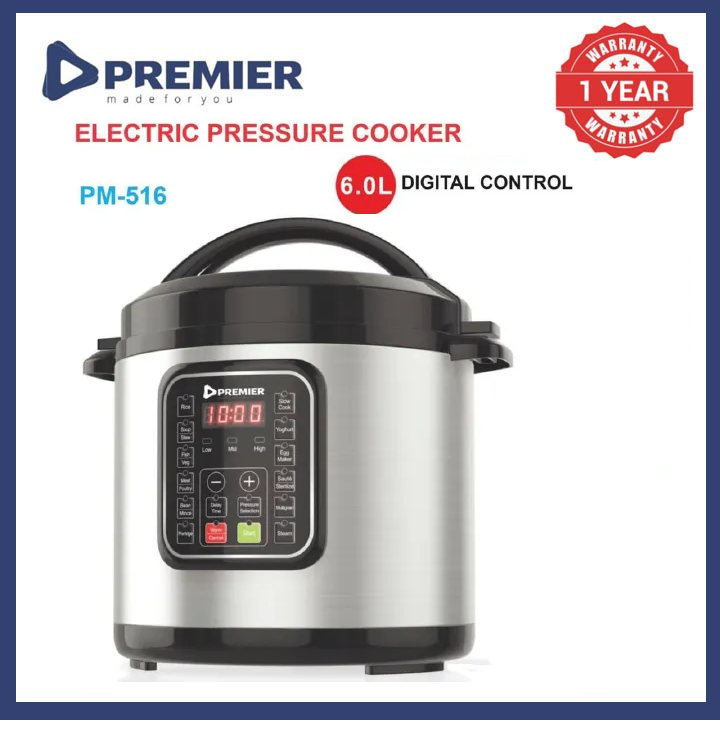 Premier Electric Pressure Cooker 12 In 1 Preset Menu  PM-516 6 Litres Digital Control Home And Kitchen Cookware Pressure cookers