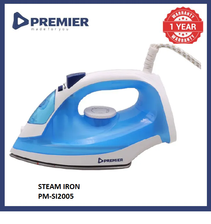 PREMIER Steam Iron PMSI2005 Latest Automatic Steam Iron with Non Stick Soleplate 220-240V 50/60HZ 1200W Electric Steam Press Iron Clean Wrinkle Ironing Vertical Steam 1 Yr Warranty