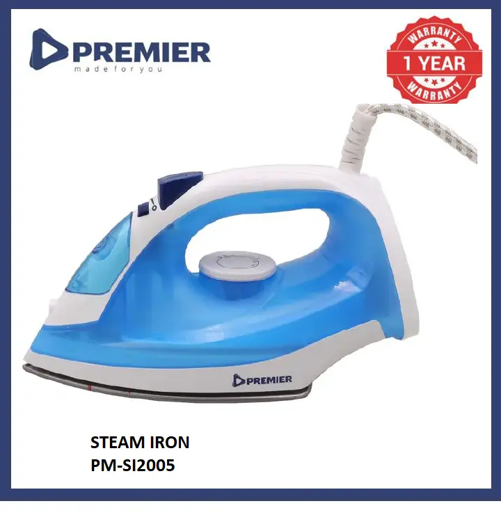 PREMIER Steam Iron PMSI2005 Latest Automatic Steam Iron with Non Stick Soleplate 220-240V 50/60HZ 1200W Electric Steam Press Iron Clean Wrinkle Ironing Vertical Steam 1 Yr Warranty