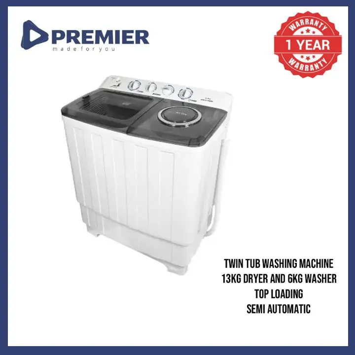 Premier 13Kgs Twin Tub Washing Machine Semi Automatic Large capacity of 13kg for washing and 6kg for air drying with 1 year warranty