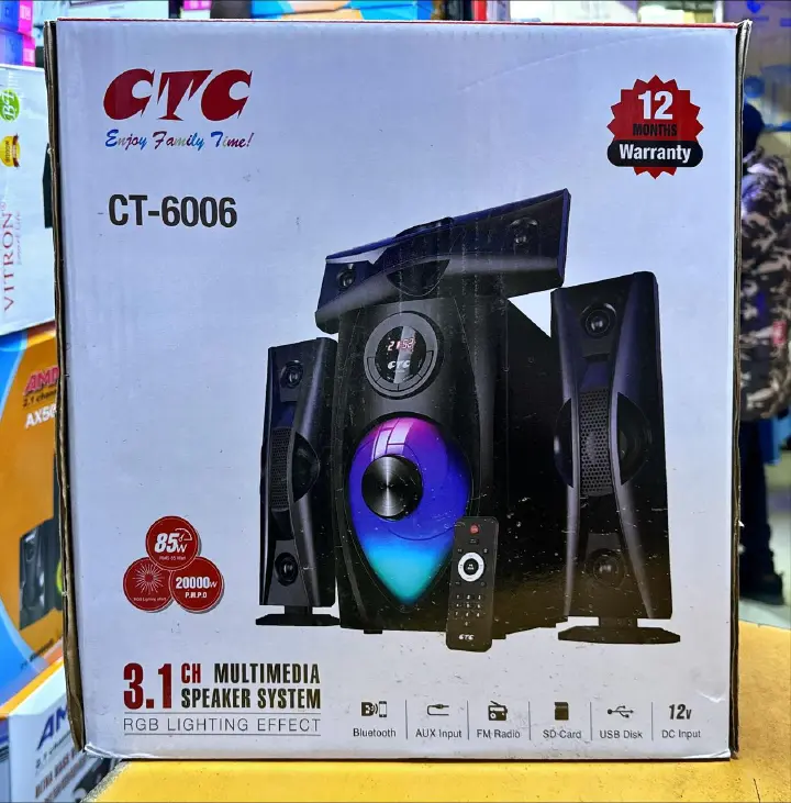CTC 3.1 Ch Home theater Subwoofer Multimedia Speaker System CT-6006 With Super Bass MP3, SD Card, USB Slot with 1 year warranty FM radio black home audio speaker system