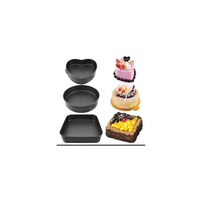 4pcs Non-Stick Springform Cake Baking Tins Moulds Square, Round, Heart Baking Kitchen Tray Tin Mould
