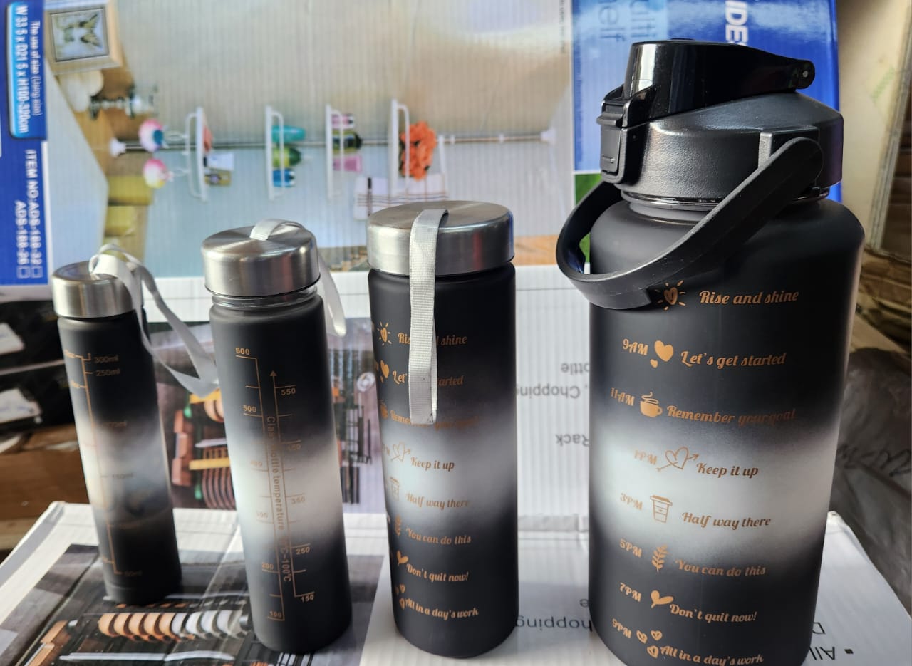 🌽🤪* NEW ARRIVAL✔️✔️ *4-in-1 Set Water Bottle Motivational Sports Leakproof Bottle Fitness Water Bottle3lts,1.5lts,700ml,300ml