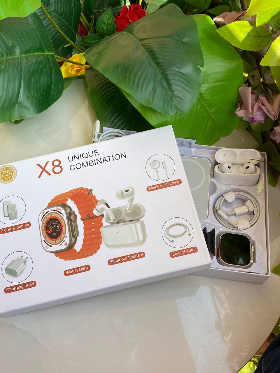X8 SMART WATCH WITH ,POWER BANK AND EARBUDS 

✅Smart watch Features:

▪️Heart rate,Blood pressure and blood oxygen monitor

▪️Multi sport mode(Steps,Running,rope skipping,jogging)

▪️Sleep monitor