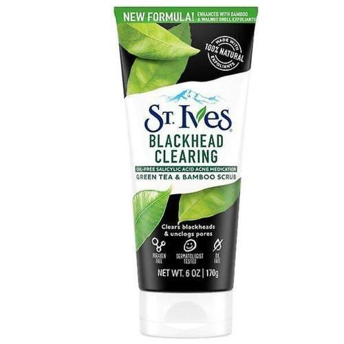 St. Ives Blackhead Clearing Face Scrub, Clears Blackheads & Unclogs Pores, Green Tea & Bamboo, Salicylic Acid Acne Treatment Facial Scrub, Moderate Exfoliator Skin Care with Natural Exfoliants 6 oz