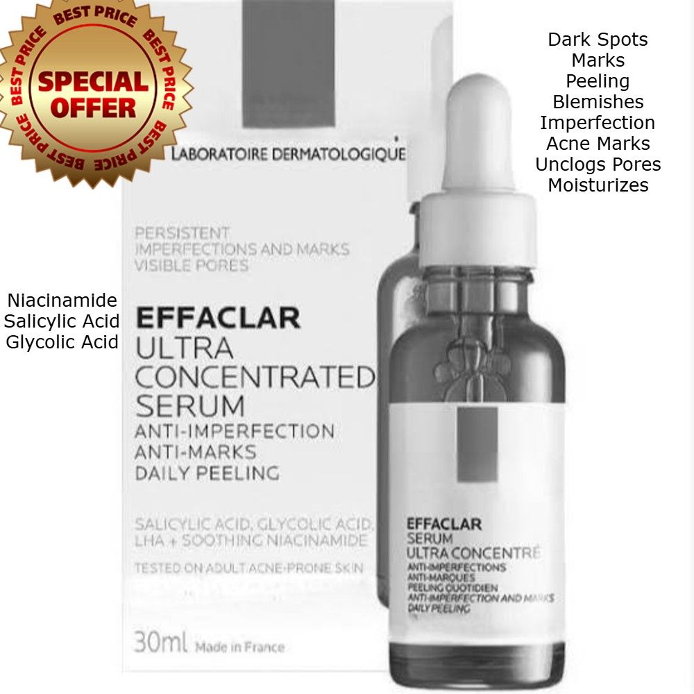 Glycolic Acid, Niacinamide & Salicylic Acid Effaclar Ultra Concentrated Face Serum. Anti-Imperfections, Anti-Marks, Removes Blackheads, Dark Spots, Peels Off Bad skin, Smooths, Unclogs Pores & Hydrate