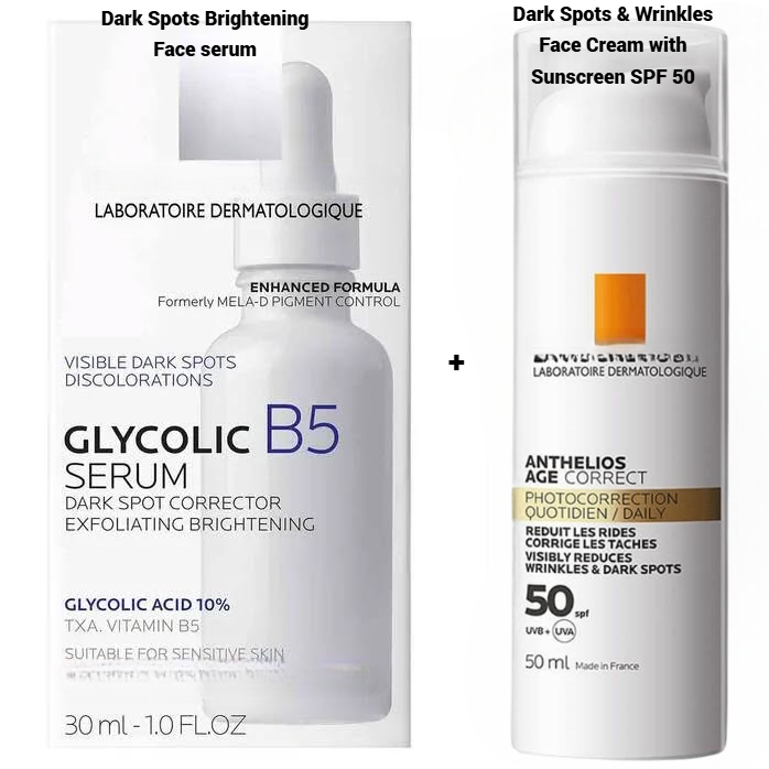 Glycolic B5 & TXA Dark Spot Corrector, Exfoliating & Brightening Face Serum + Anthelios Age correct Face Cream for Dark Spots & Wrinkles with SPF 50 Sunscreen. Moisturizes, Removes Dark Spots...