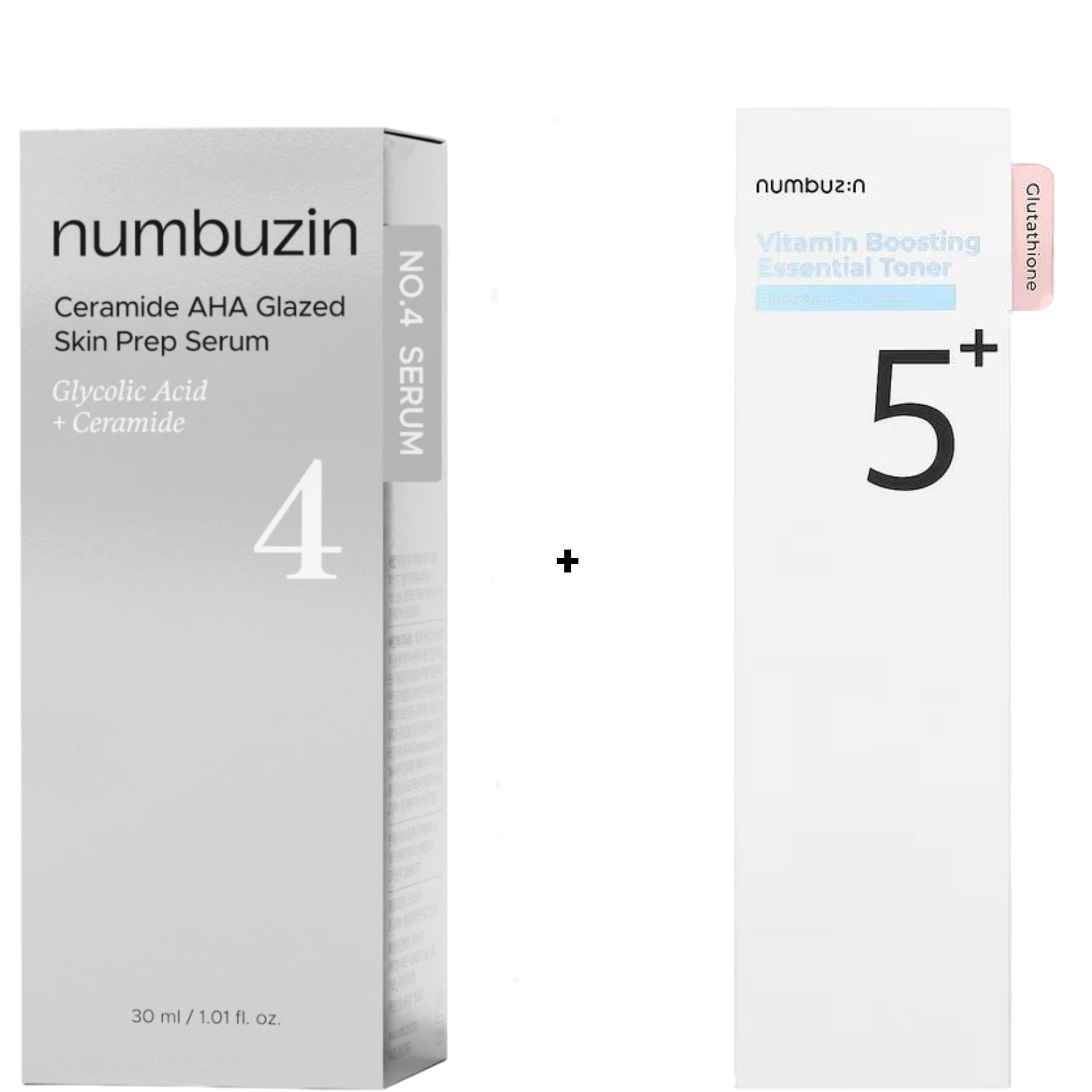 Numbuzin NO.4 Ceramide AHA Glazed Skin Prep Serum with Glycolic acid + Numbuzin No.5 Vitamin Boosting Toner. Brightens, Exfoliates, Moisturizes, Clarifies, Smooths, Fades Dark spots, Wrinkles, Glows..