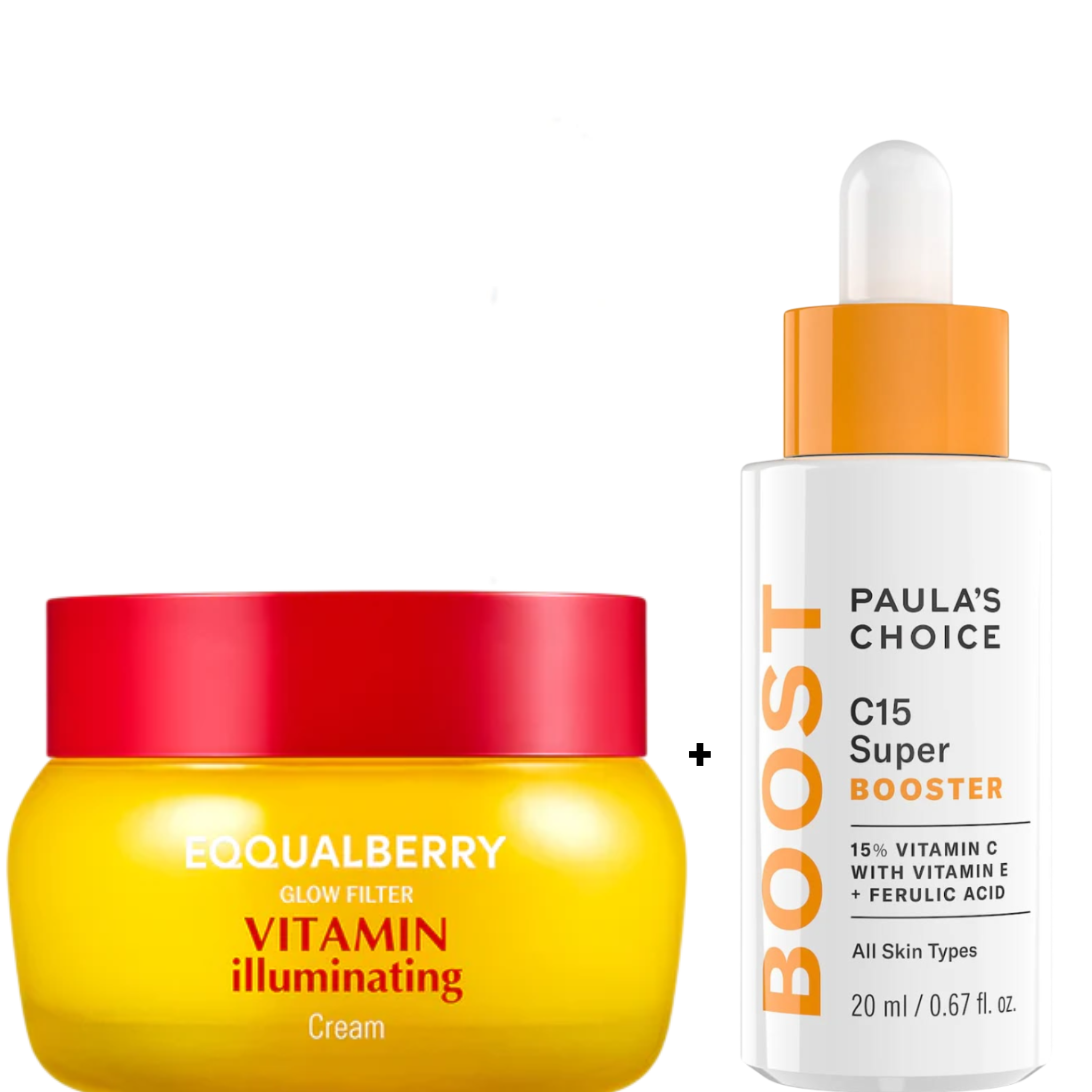 EQQUALBERRY Vitamin illuminating Cream + Paulas Choice C15 Vitamin C Super Booster Serum. Moisturizes, Brightens, Removes Discolorations, Dullness, Dark Spots, Wrinkles, Make skin radiant, Smooths...