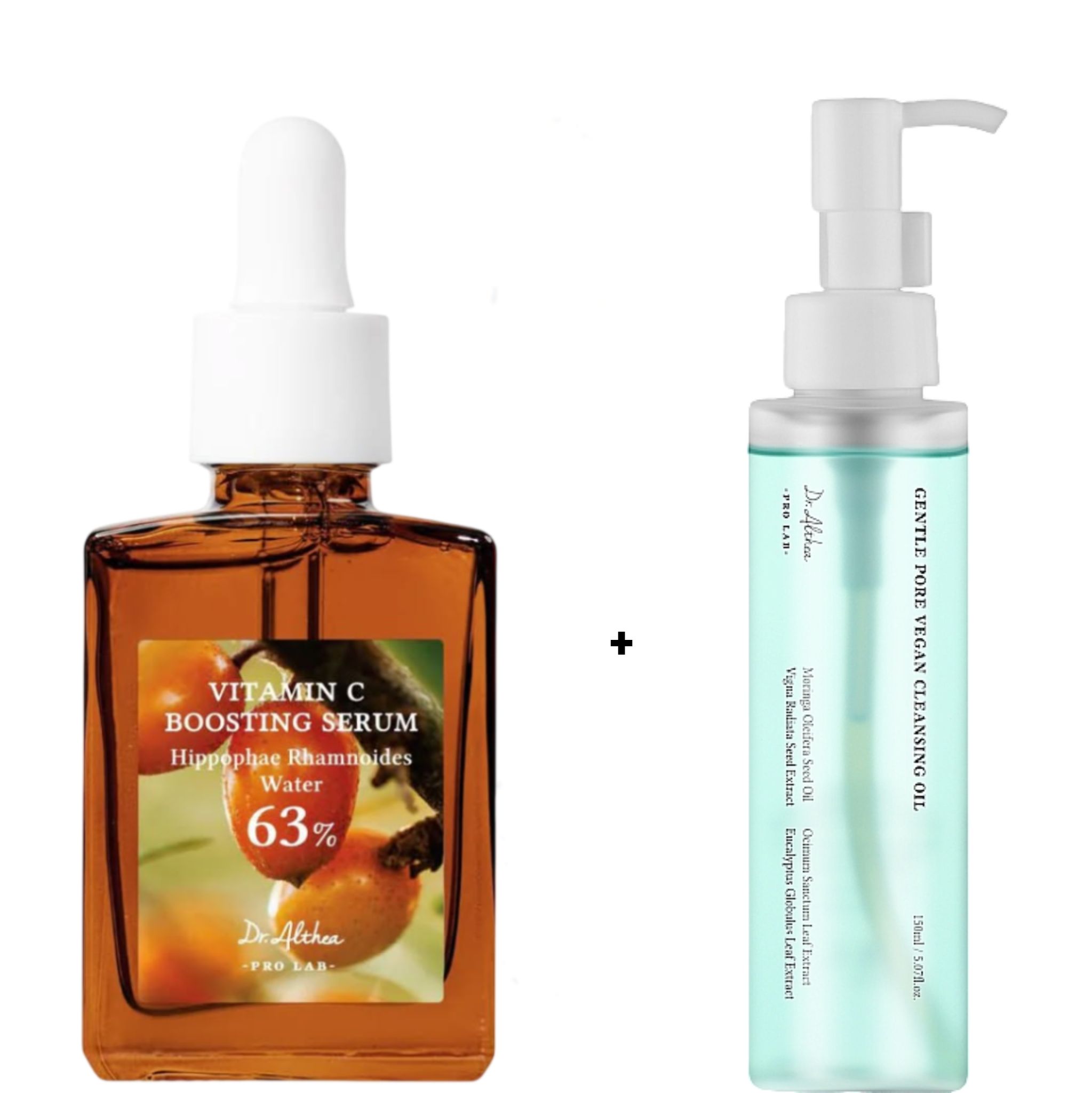 Dr Althea Vitamin C Boosting Serum with Niacinamide, Alpha arbutin & TXA + Gentle Pore Cleansing Oil. Moisturizes, Brightens, Removes Dark Spots, Soothes Redness, Cleanses, Unclog Pores, Evens, Soften