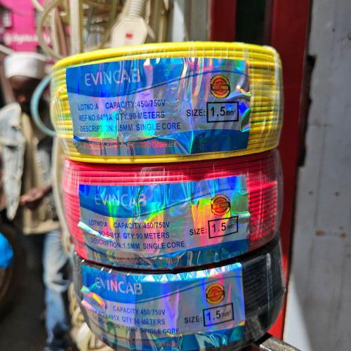 Evin High Performance PVC Insulated 1.5MM 90M Metres Single Core Electrical Wiring Cable- EVINCAB CAPACITY: 450/750V QUANTITY :90 METERS DESCRPTION 1.5MM SINGLE CORE
