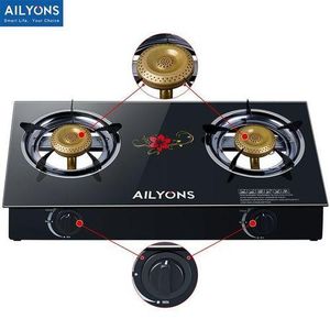AILYONS GS014-5, 2 Burner Glass Top Gas Cooker & Infrared Double Burner