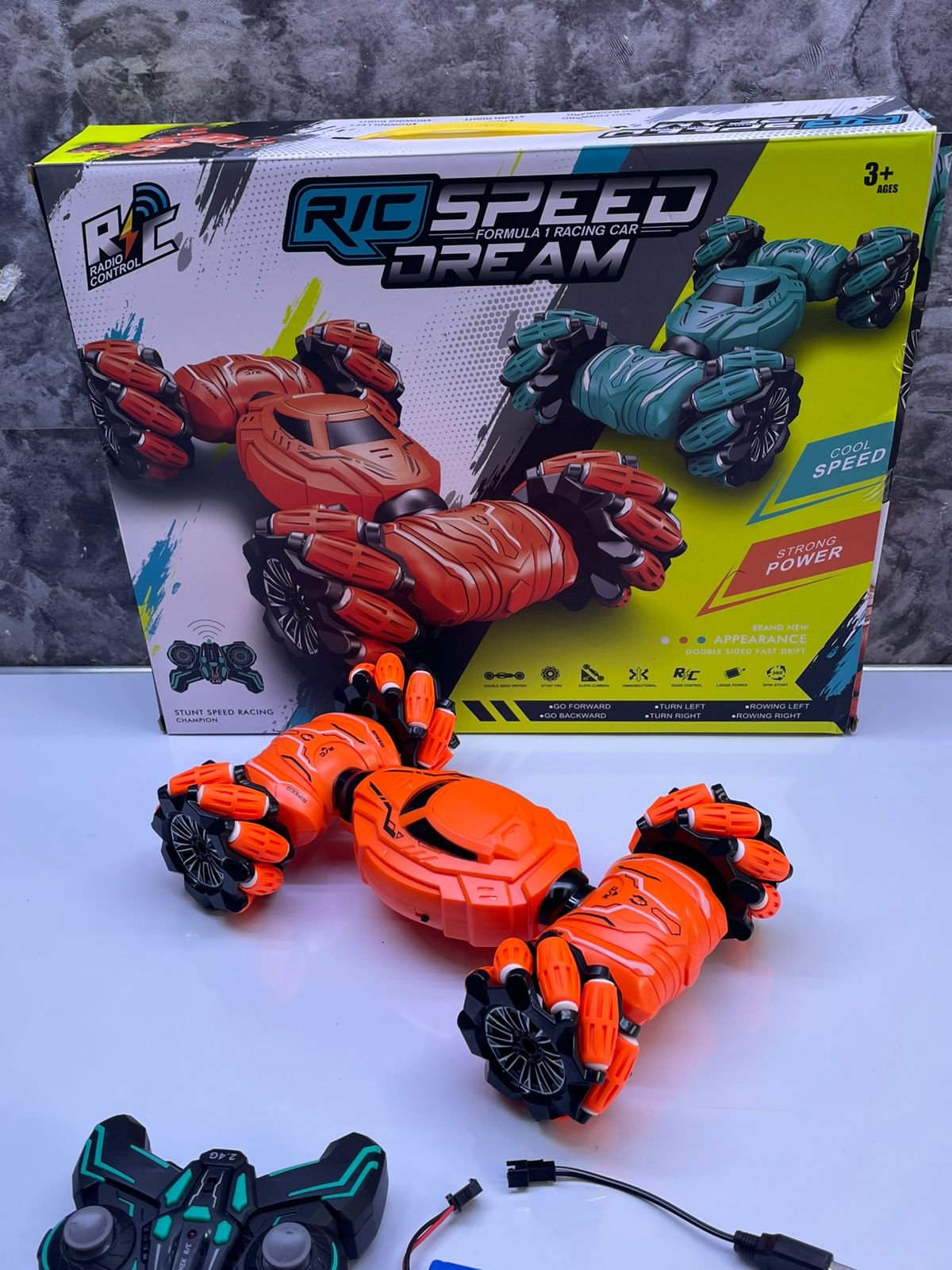 ‼️ AMAZING DISCOUNTS DEALS🌼‼️Rechargeable Remote Controlled Stunt car. It's power is Rechargeablewith a high Speed Racing.Moves forward and backward spin Stunt 360