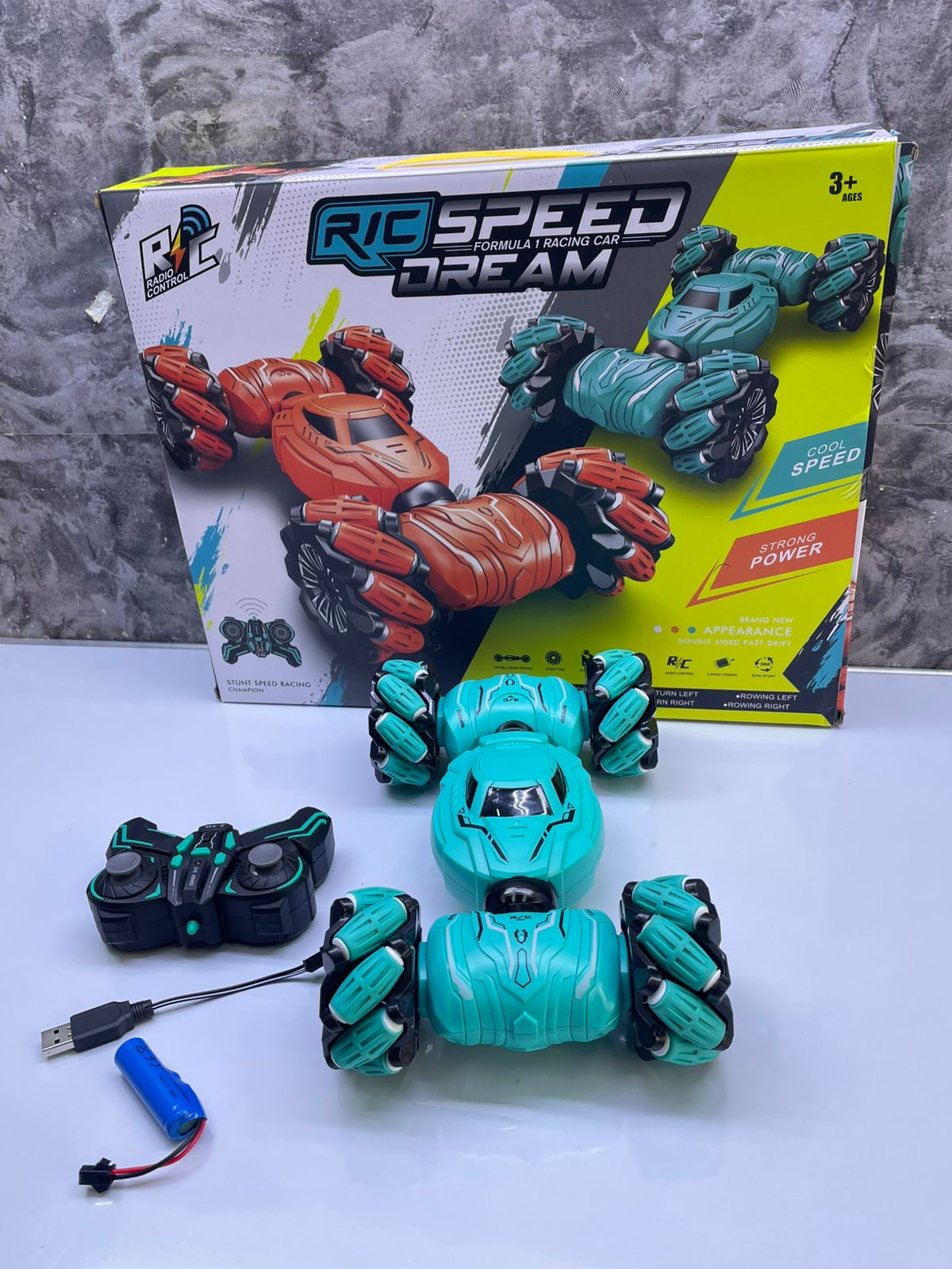 ‼️ AMAZING DISCOUNTS DEALS🌼‼️Rechargeable Remote Controlled Stunt car. It's power is Rechargeablewith a high Speed Racing.Moves forward and backward spin Stunt 360