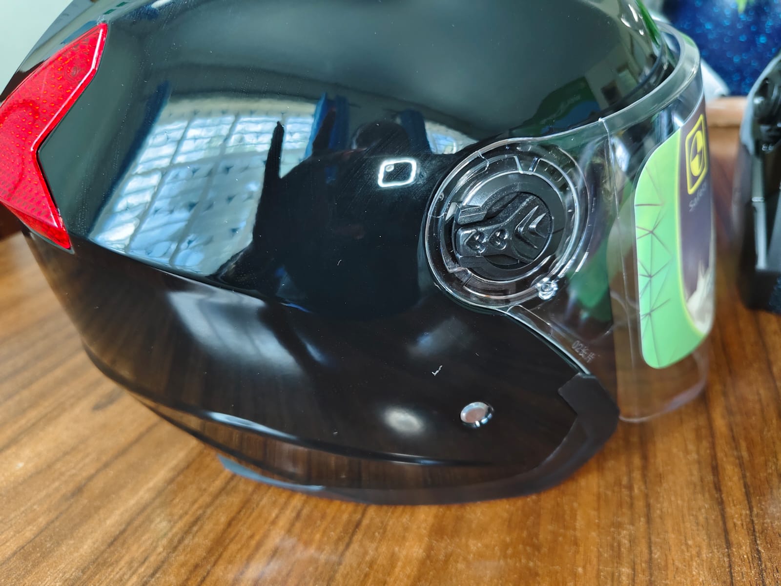 Premium Shining Black Helmet with Dual Reflectors, Washable Removable Inner Cloth, Tinted Sun Glass, Clear Rain Visor, and Top Air Regulator for Comfort and Safety