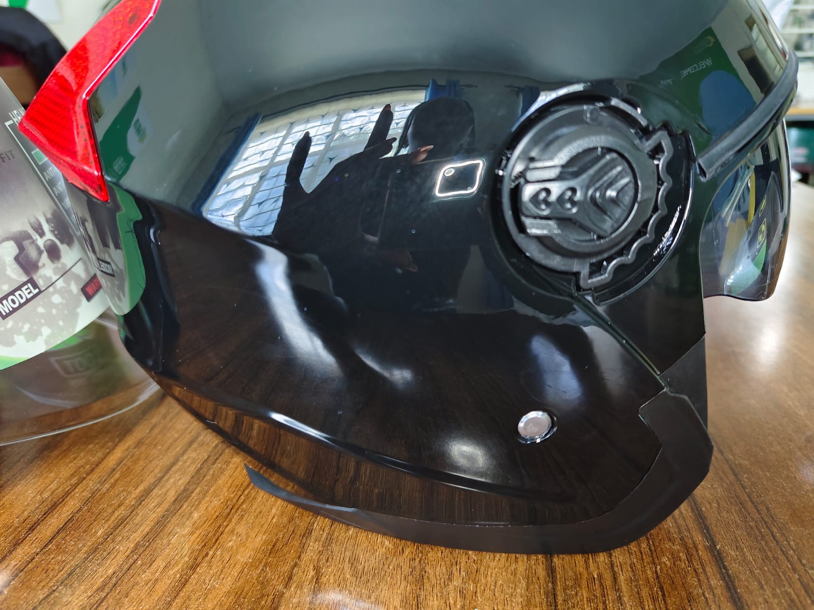 Premium Shining Black Helmet with Dual Reflectors, Washable Removable Inner Cloth, Tinted Sun Glass, Clear Rain Visor, and Top Air Regulator for Comfort and Safety