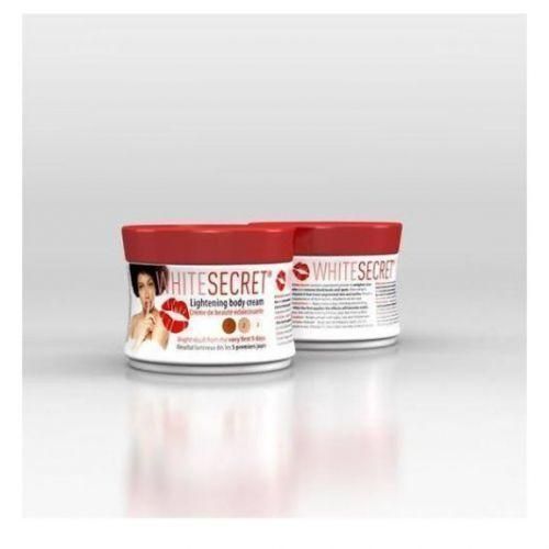 White secret contains ingredients proven to lighten your skin and remove black heads and spots. Also contains vitamin, vitamin E that treats pigmented skin and teaches.
