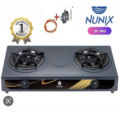 Nunix Automatic Gas Cooker/Stove WITH TWO Burner+ Pipe+ 6kgs Regulator