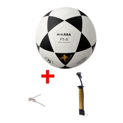 Mikasa FT-5 soccer ball, which is a classic, high-performance football designed for various levels of play. It is often sold with a pump and needles as a set.
The ball is a size 5, which is the o