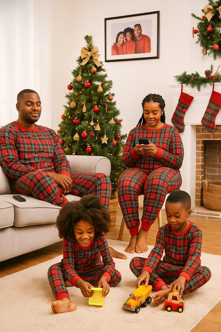 CHRISTMAS PLAID KIDS UNISEX  COTTON FLEECE PJS (12months to 14 yrs). Bring warmth, comfort, and festive cheer home this season with these adorable Christmas plaid pajamas — perfect for cozy nights